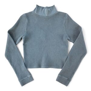 NWT Aerie Green Waffle Knit Mock Neck Crop Long Sleeve Top - Size L